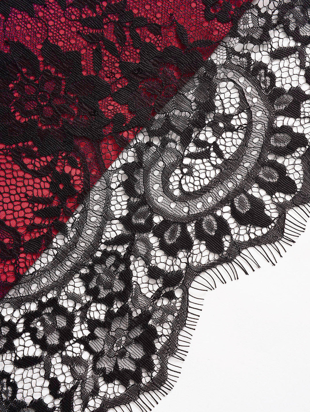Allover Flower Print Lace Mesh with Corset Belt Double Spaghetti Strap Cami Dress-Red
