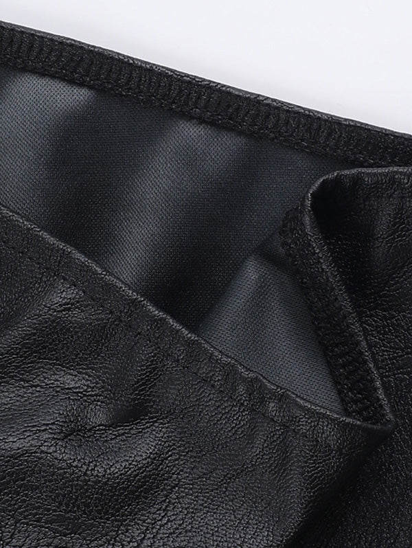 Punk Style Sexy Studded PU Long Sleeve Grommet Cover Top