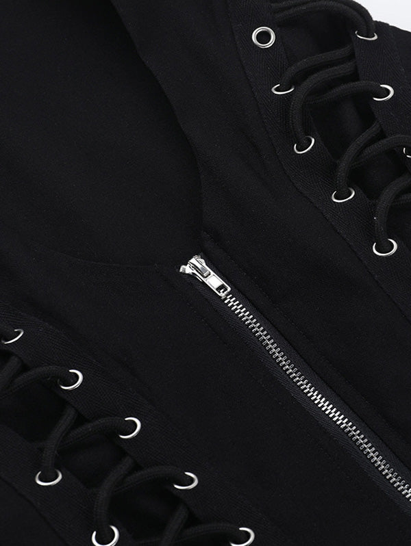 Gothic Sleeveless Zip-Up Fitted Tank Top