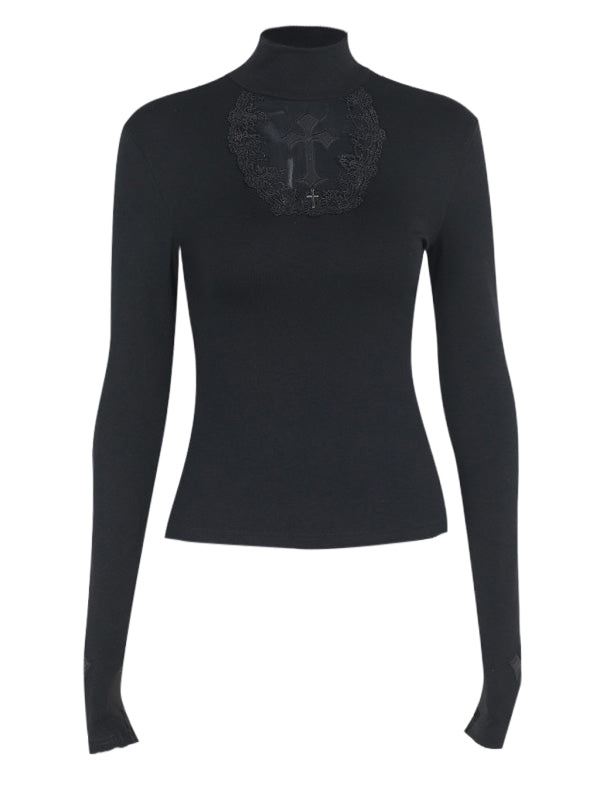 Gothic Bodycon Cross Cut-Out Long Sleeve Top