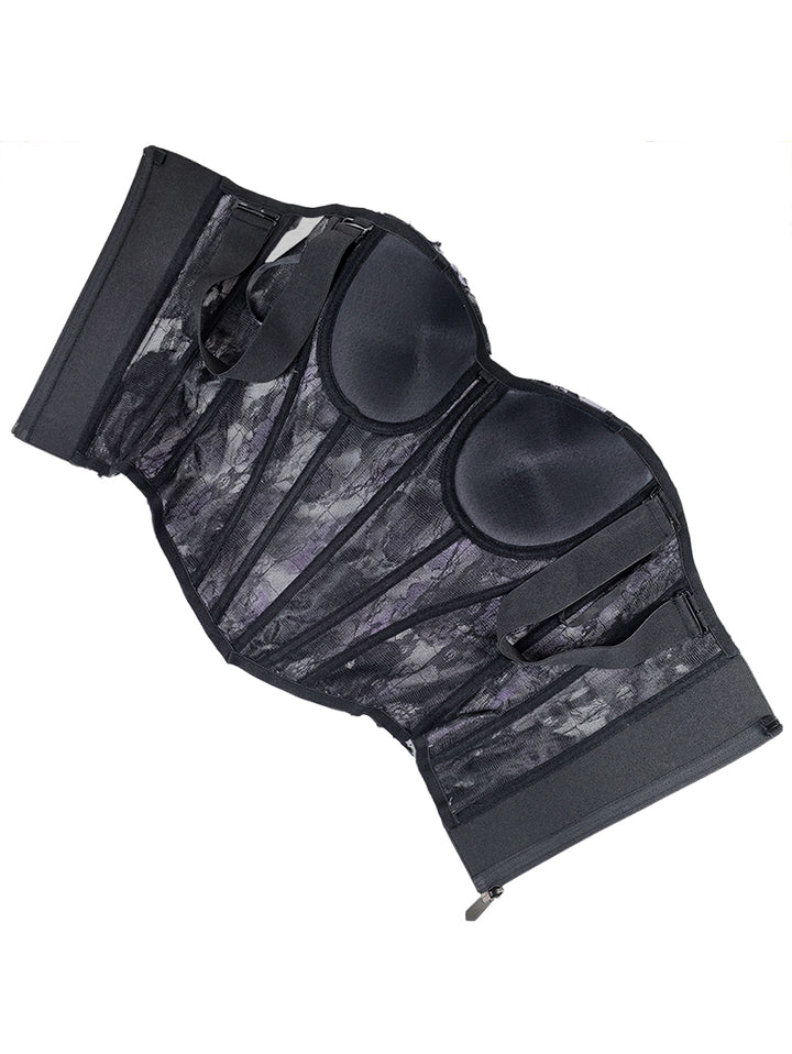 Black & Lavender Plaid Lace Patchwork Cami Corset Top - Retro Y2K Slim-Fit Bustier