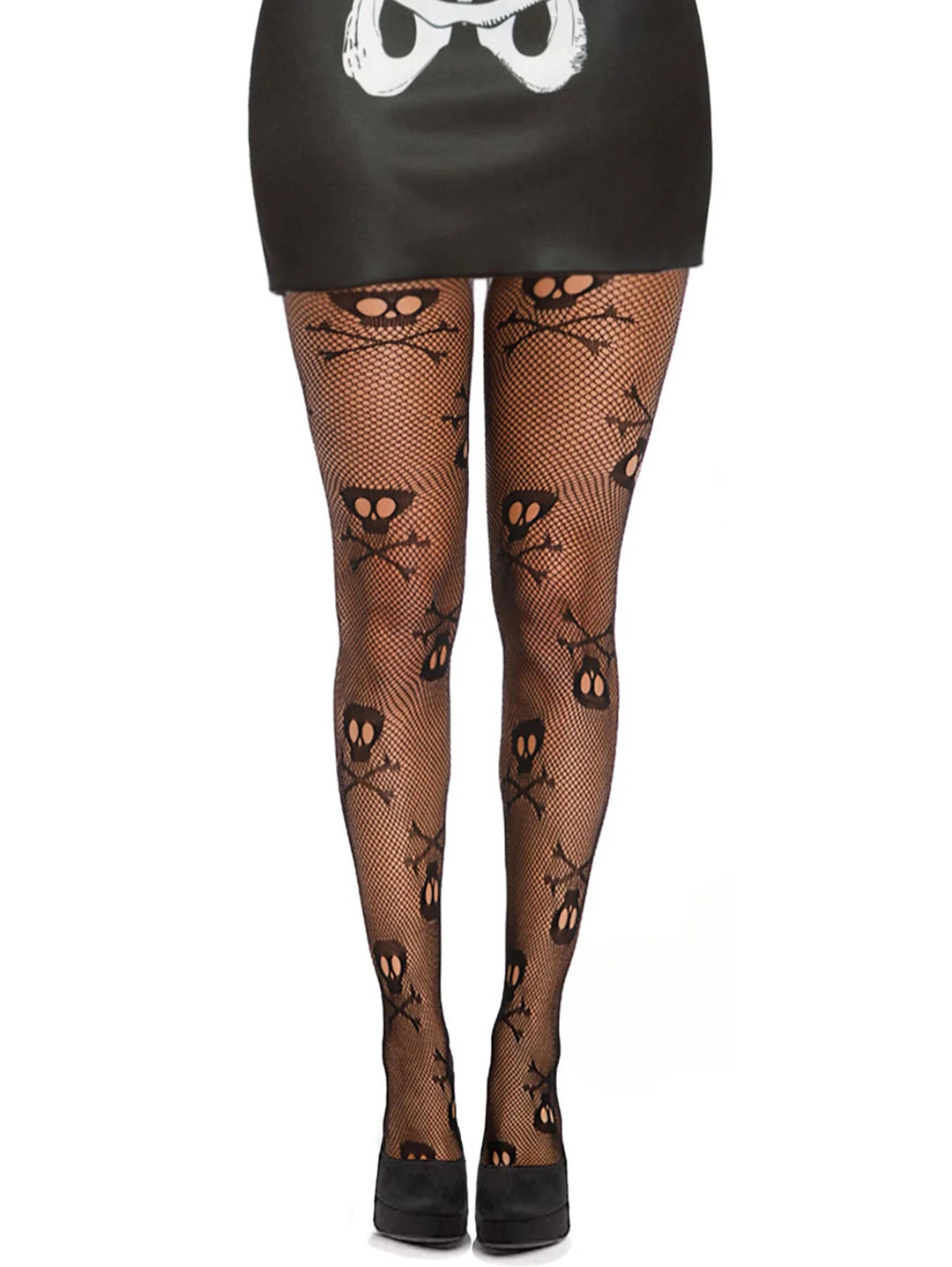 Gothic Skulls Hollow Out Fishnet Stockings High Waisted Skinny Pantyhose