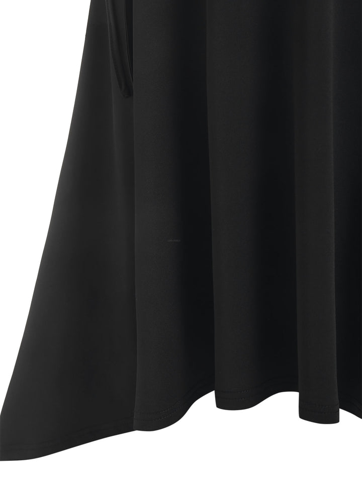Gothic Lace Up Grommet High Low Bowknot Cutout Midi Dress