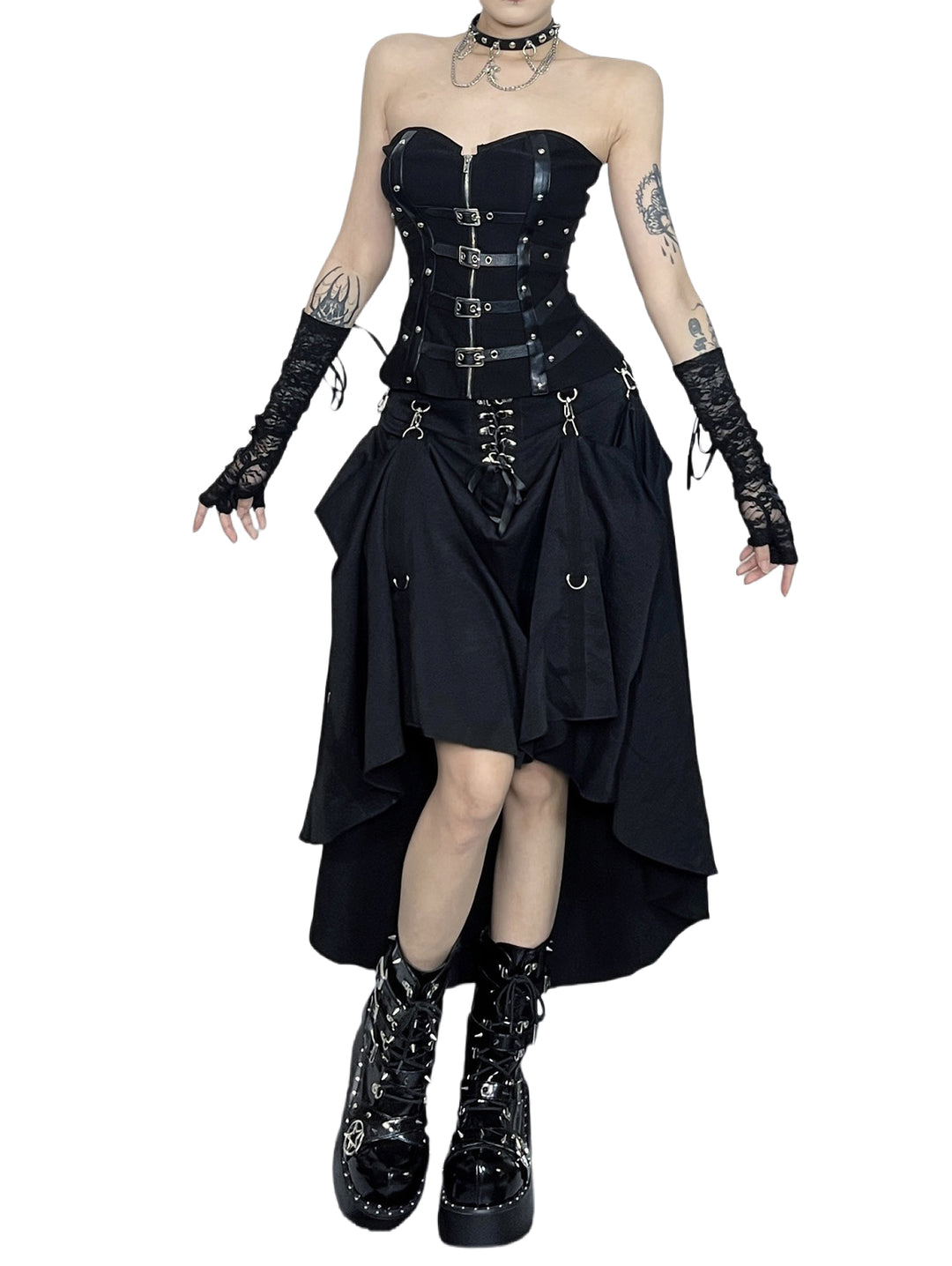 Lace Up High Low Irregular Long Victorian Medieval Style Hem Skit