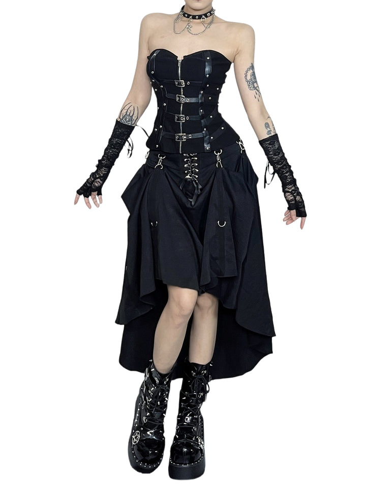 Lace Up High Low Irregular Long Victorian Medieval Style Hem Skit