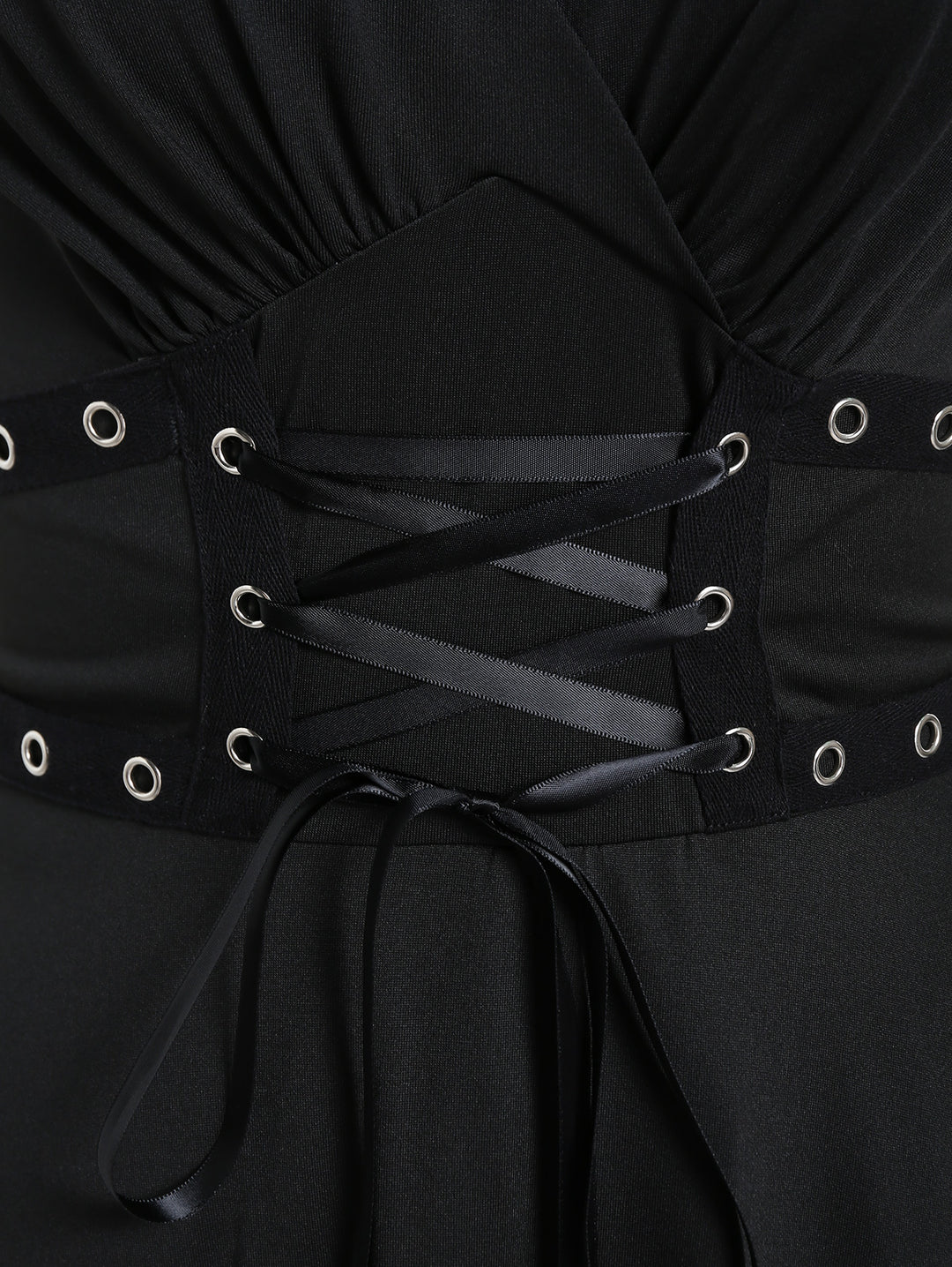 Gothic Grommet Lace Up Lace Panel High Waisted Dress