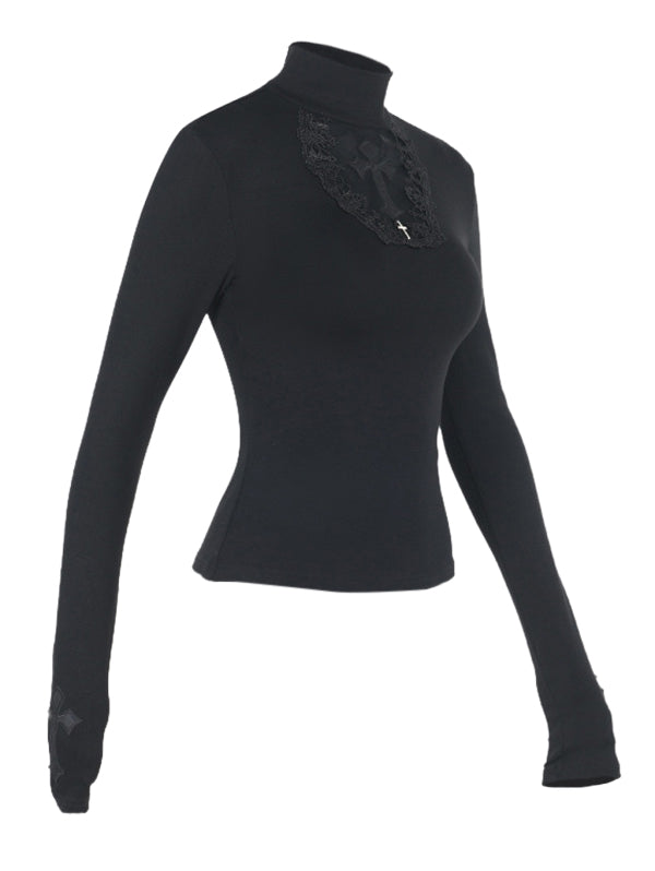 Gothic Bodycon Cross Cut-Out Long Sleeve Top