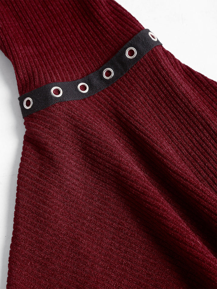 Gothic Lace Up Flare Sleeve Grommet Design Casual Top