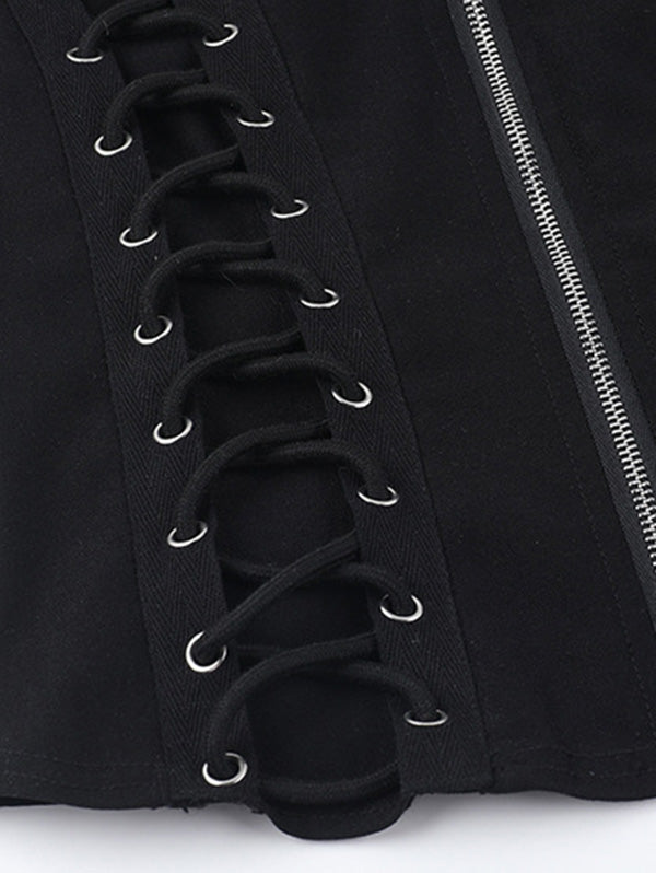 Gothic Sleeveless Zip-Up Fitted Tank Top