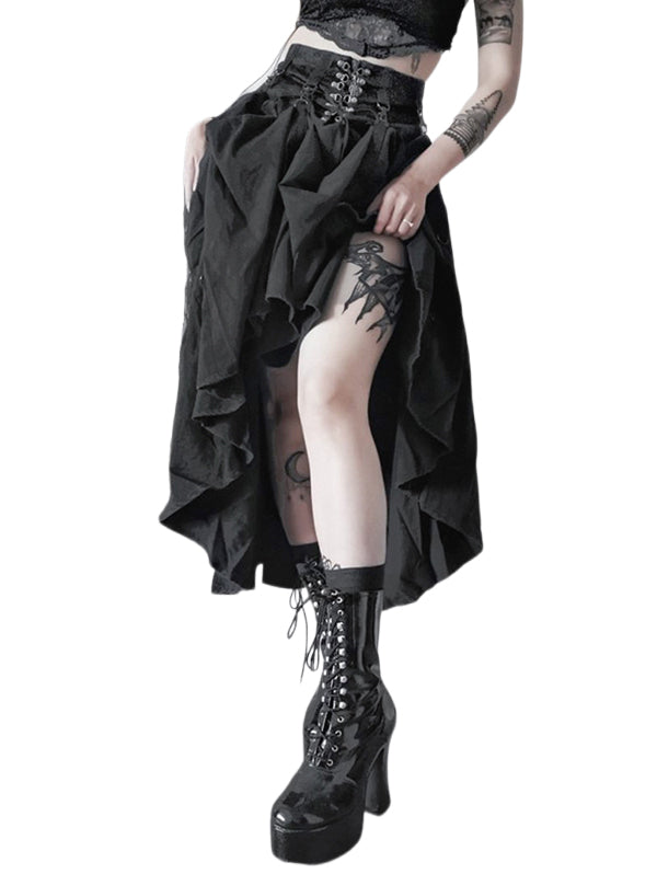 Lace Up High Low Irregular Long Victorian Medieval Style Hem Skit