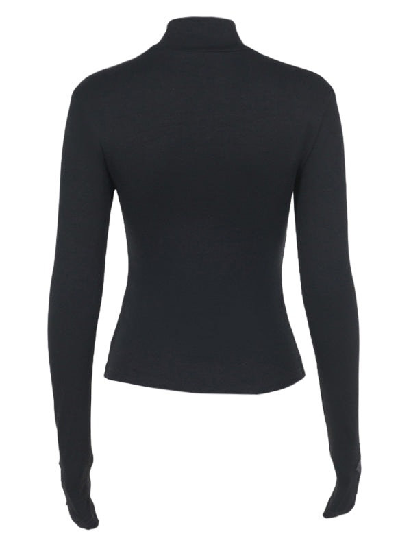 Gothic Bodycon Cross Cut-Out Long Sleeve Top