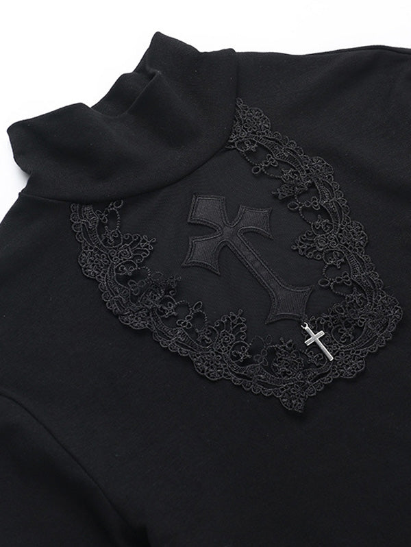 Gothic Bodycon Cross Cut-Out Long Sleeve Top