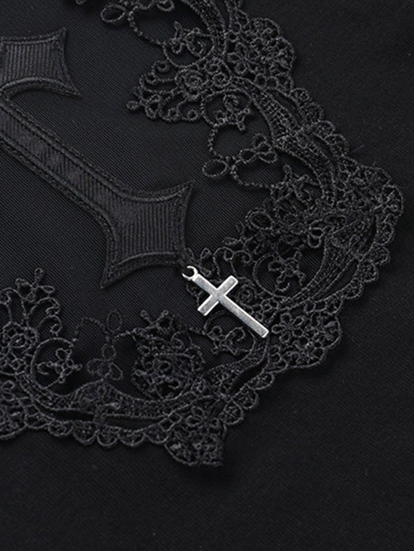 Gothic Bodycon Cross Cut-Out Long Sleeve Top
