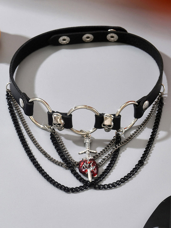 Punk Choker Skulls Cross Chain Details Gothic Necklace