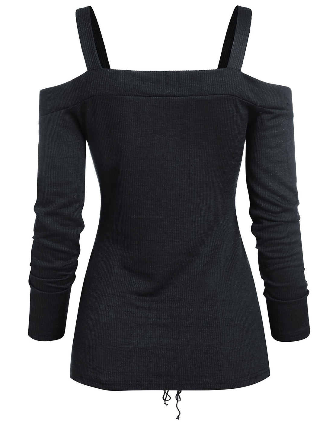 Gothic Cold Shoulder Lace-up Front Ribbed T-shirt
