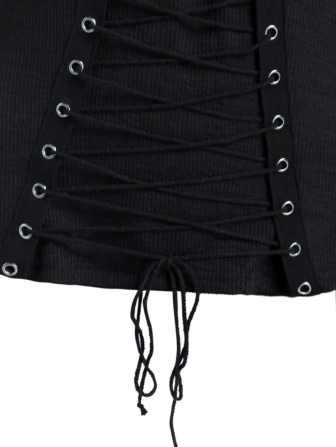 Gothic Cold Shoulder Lace-up Front Ribbed T-shirt