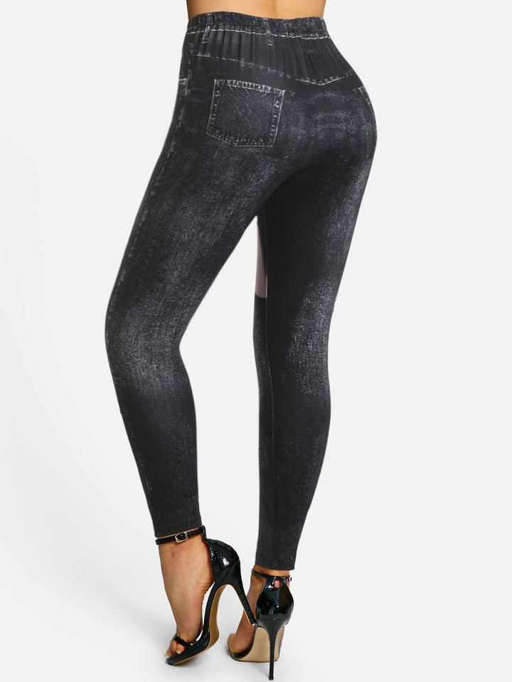 High Waisted O-ring Strap 3D Print Skinny Jeggings