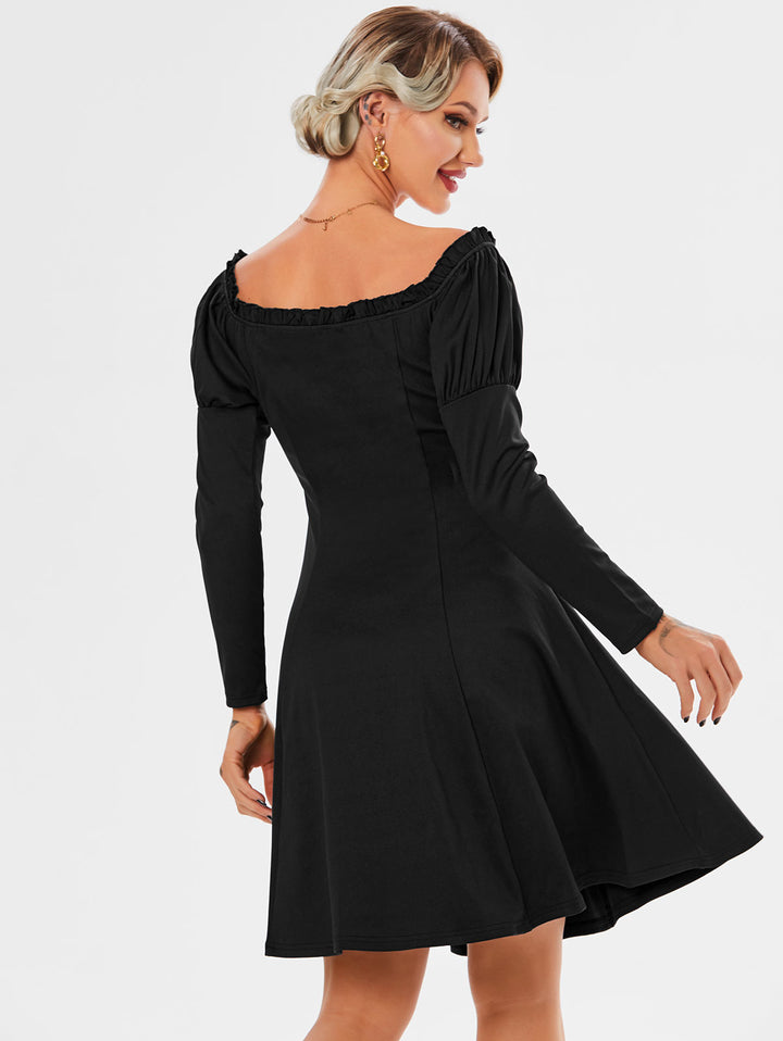 Off The Shoulder Gigot Sleeve Lace Up Dress