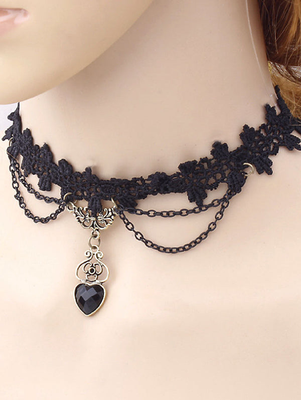 Vintage Hollow Out Heart Pendant Lace Choker
