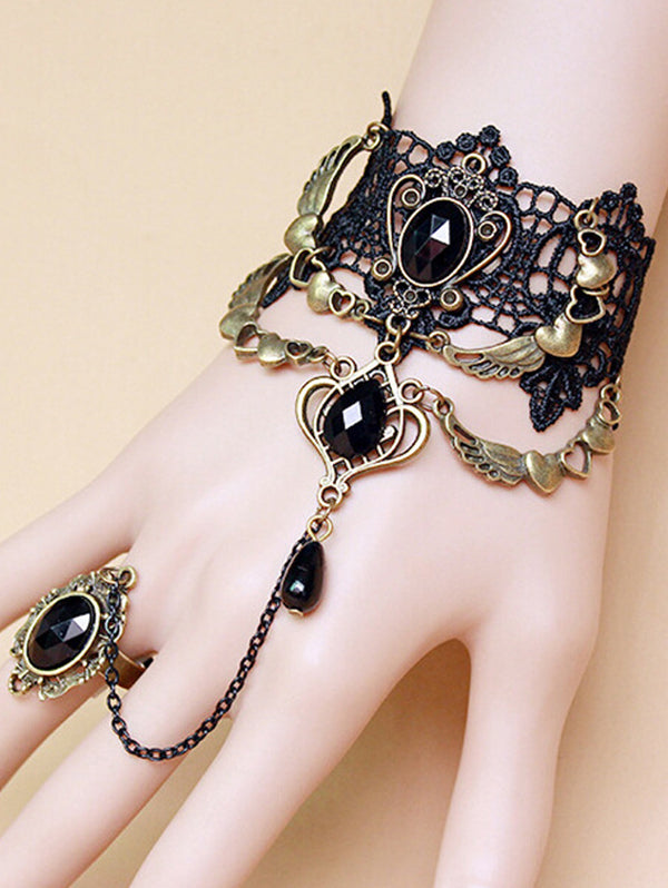 Vintage Lace Hollow Out Heart Gem Bracelet