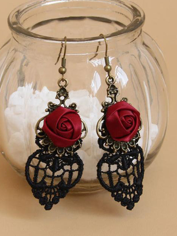 Gothic 3D Rose Hollow Out Lace Vintage Drop Earrings