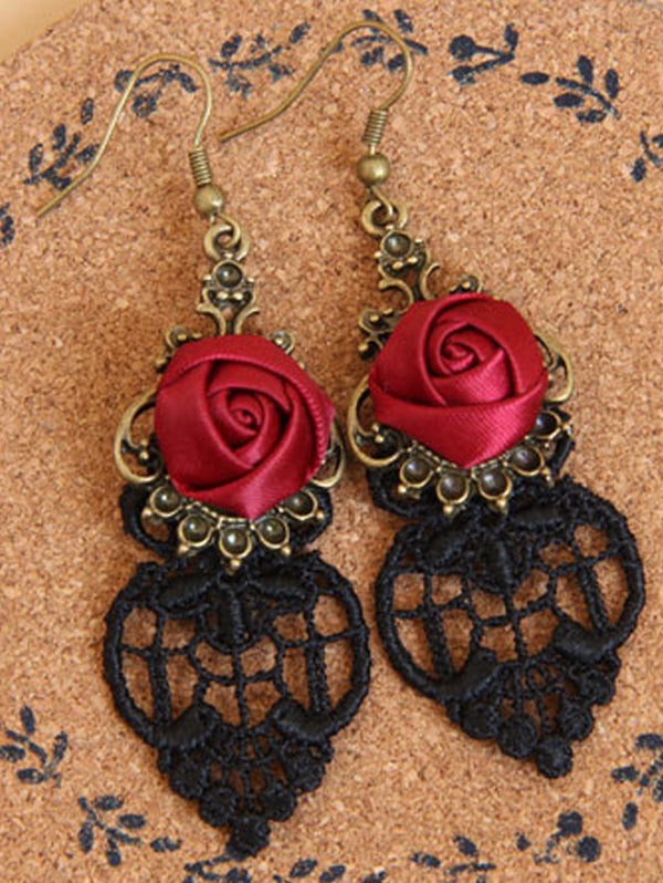 Gothic 3D Rose Hollow Out Lace Vintage Drop Earrings