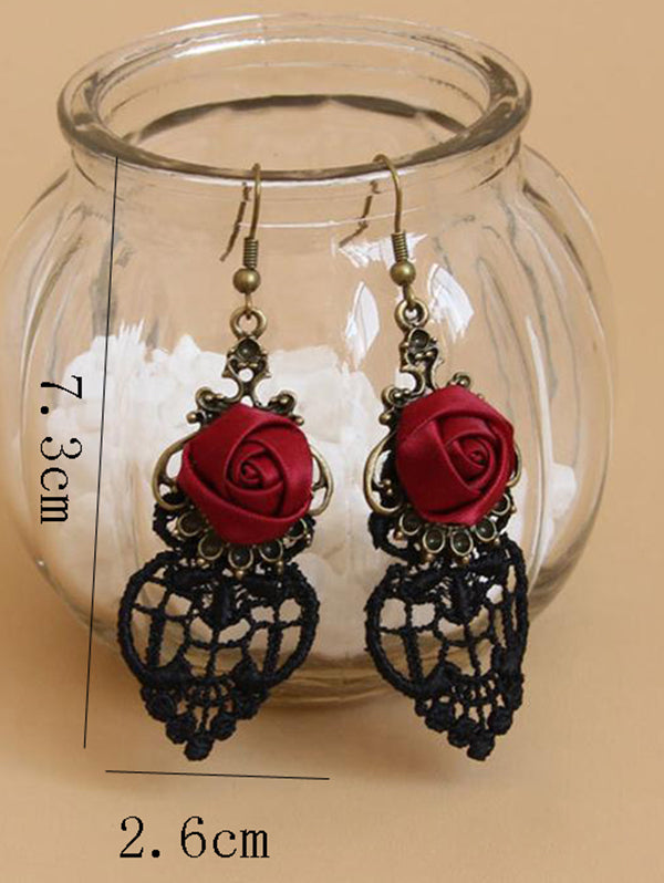 Gothic 3D Rose Hollow Out Lace Vintage Drop Earrings