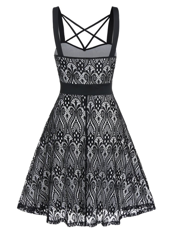 Tribal Pattern Lace Mini A Line Dress