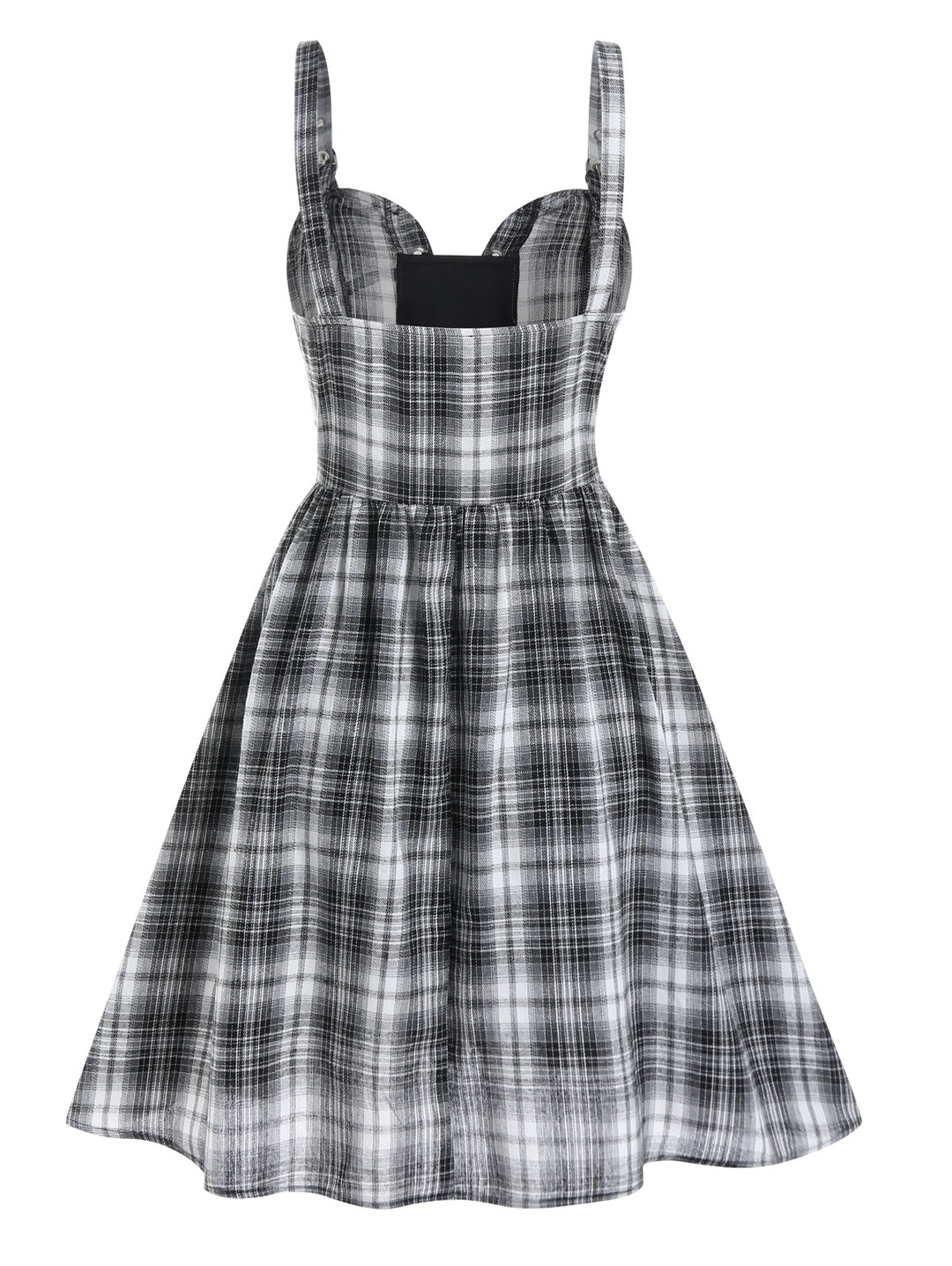 Plaid Print Lace Up Buckle Straps Backless Mini A Line Dress