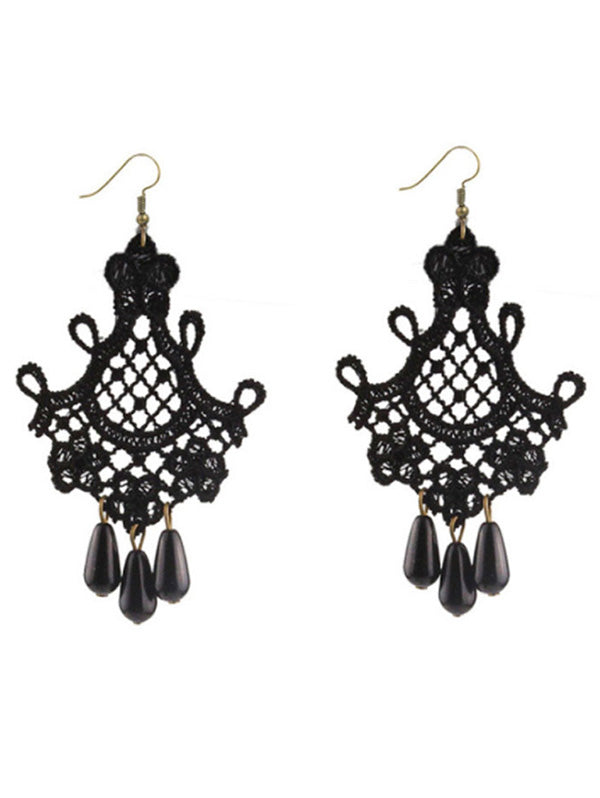 Gothic Drop Earrings Hollow Out Lace Beads Ethnic Earrings