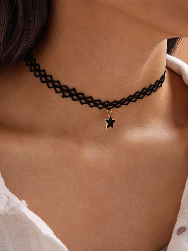 Lace Choker Hollow Out Star Pendant Gothic Necklace