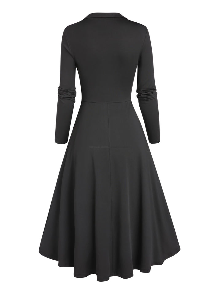 Gothic Crisscross Half Zipper High Waisted Buckle Midi Dress