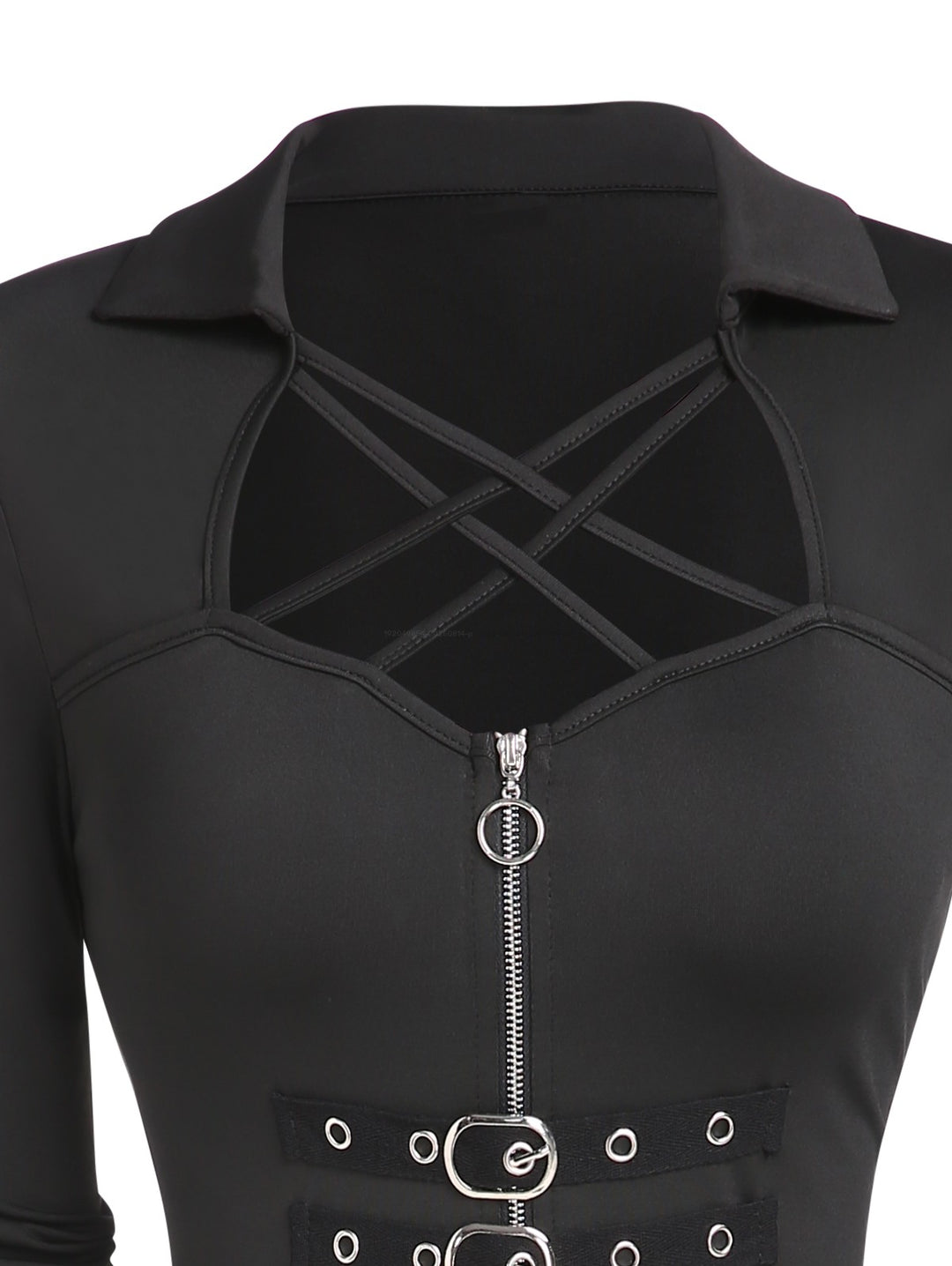 Gothic Crisscross Half Zipper High Waisted Buckle Midi Dress