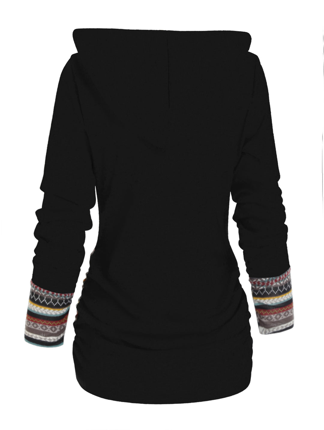 Tribal Geometric Stripe Panel Long Sleeve Hooded Knit Top