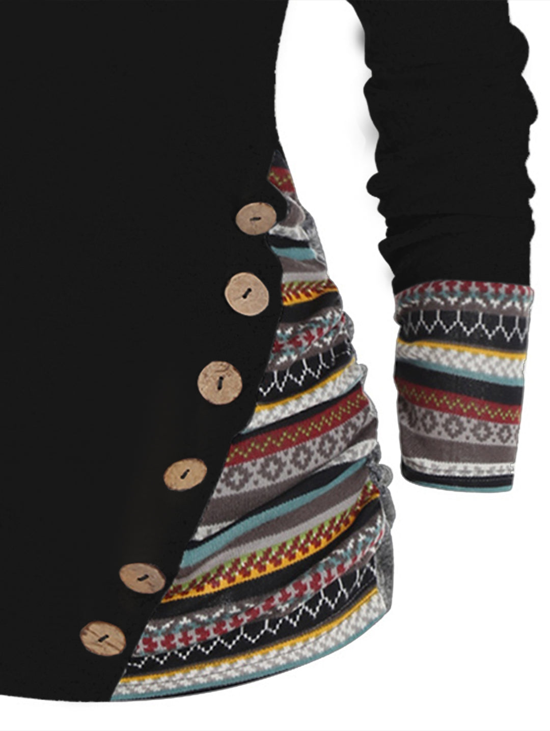 Tribal Geometric Stripe Panel Long Sleeve Hooded Knit Top