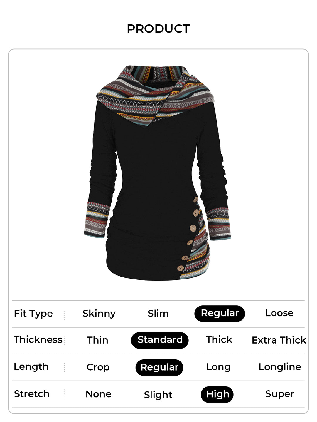 Tribal Geometric Stripe Panel Long Sleeve Hooded Knit Top