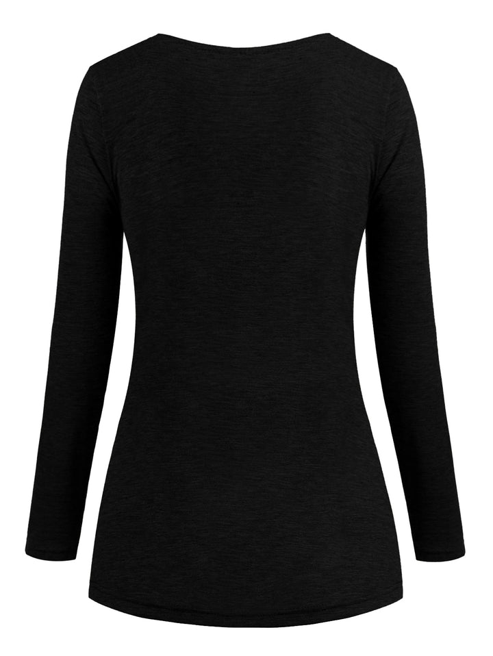 Cowl Neck Heather Mock Button T-shirt