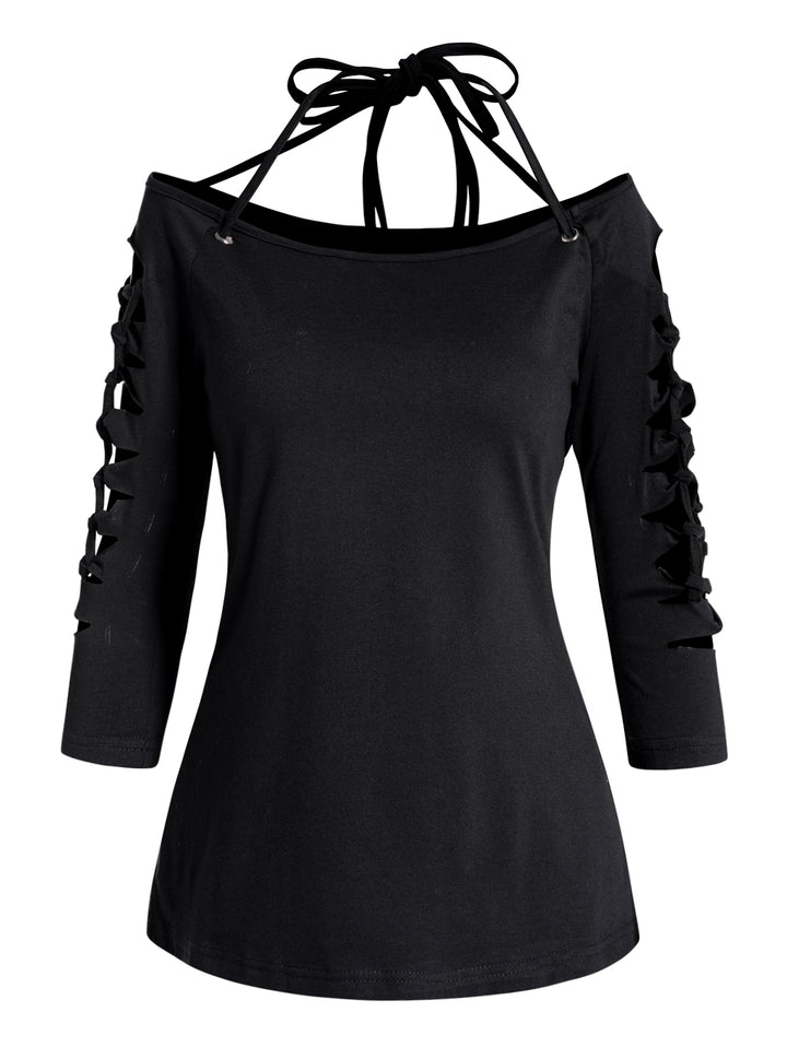 Cut Out Lace Up Half Sleeve Top