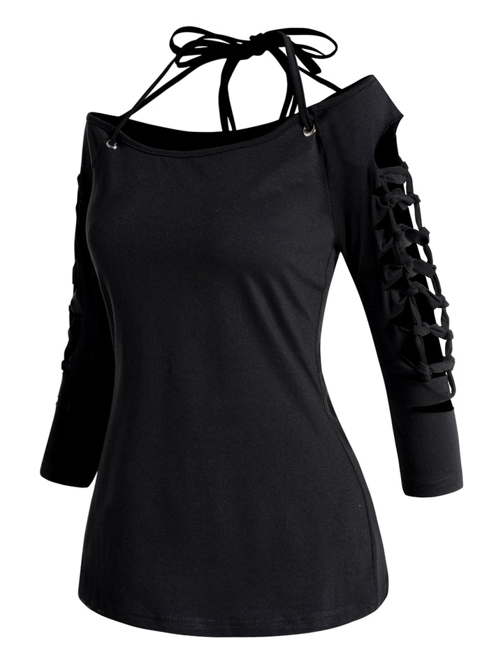 Cut Out Lace Up Half Sleeve Top