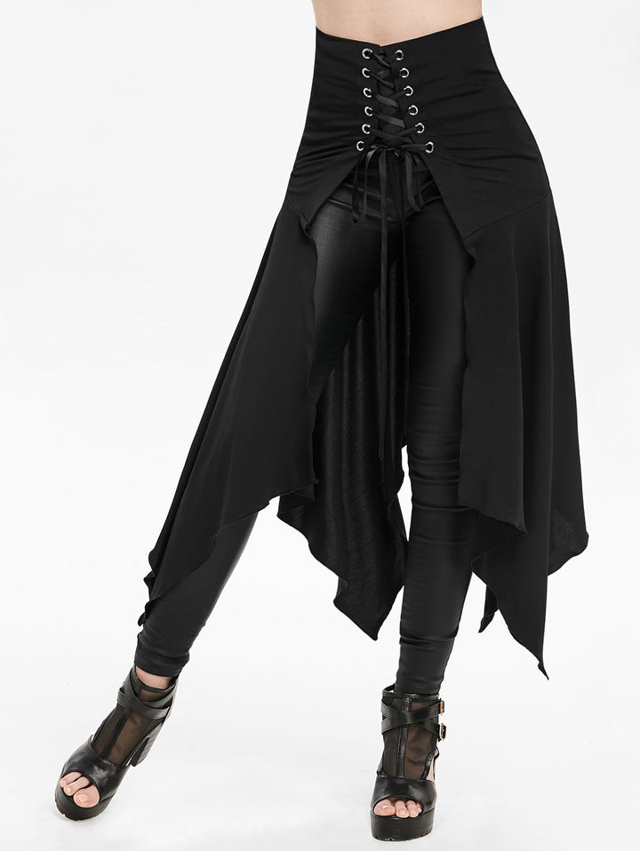 Solid Color Open Front Lace Up Irregular Hem Skirt