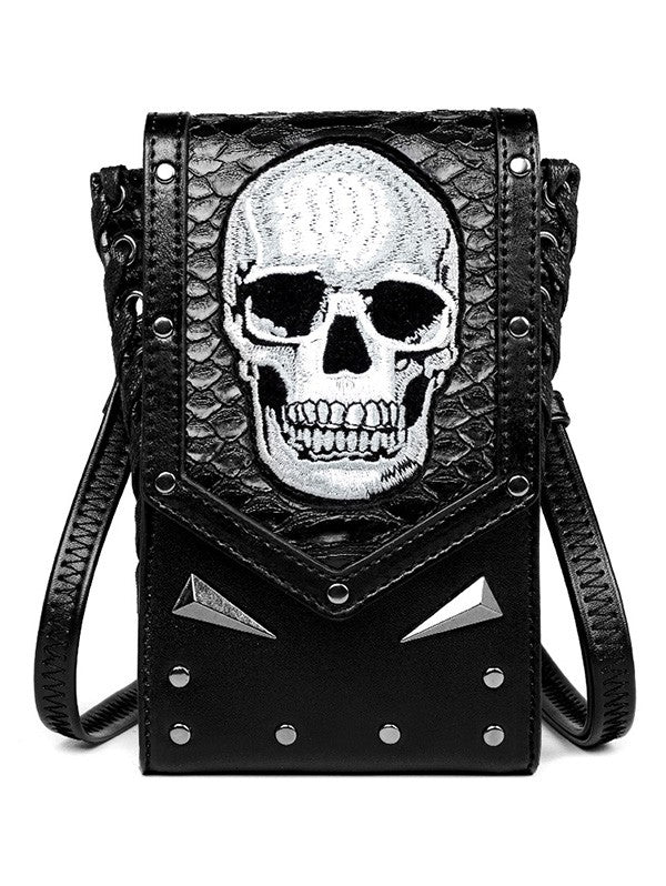 Gothic Skull Print Crossbody Embossed Magnetic Closure Rivet Bags