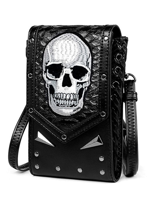 Gothic Skull Print Crossbody Embossed Magnetic Closure Rivet Bags