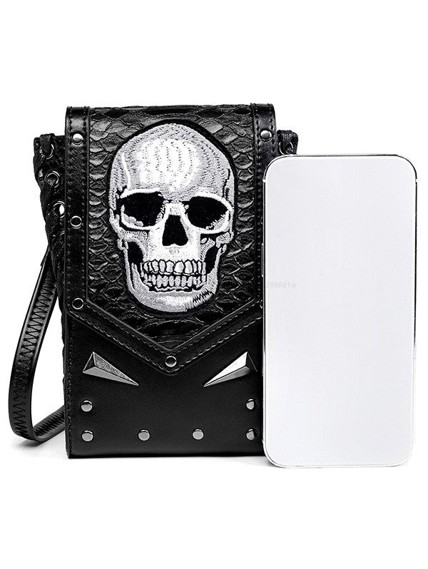Gothic Skull Print Crossbody Embossed Magnetic Closure Rivet Bags