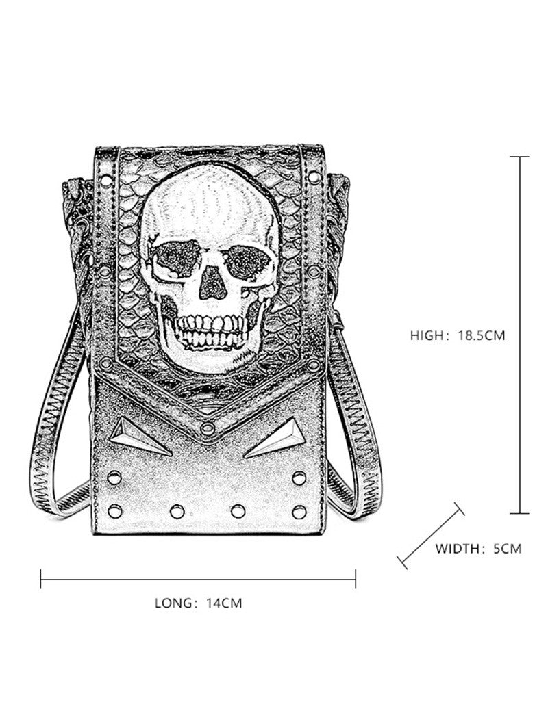 Gothic Skull Print Crossbody Embossed Magnetic Closure Rivet Bags