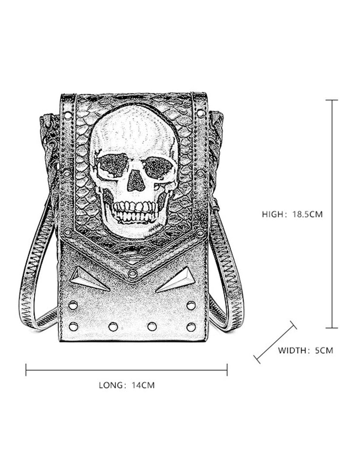 Gothic Skull Print Crossbody Embossed Magnetic Closure Rivet Bags