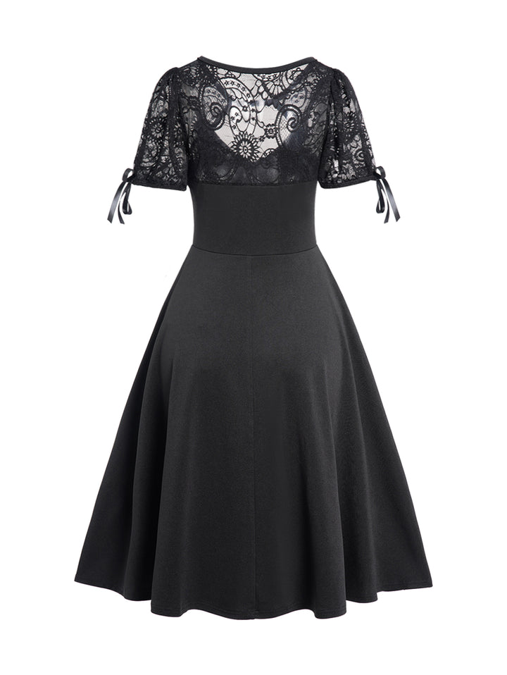 Vintage Cut Out Lace Panel Midi Dress