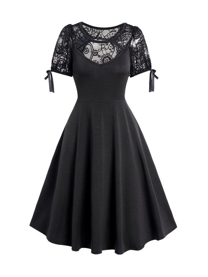 Vintage Cut Out Lace Panel Midi Dress