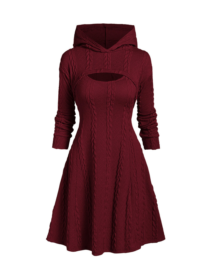 Hooded Cable Knit Arm Warmer Sweater and Dress Set