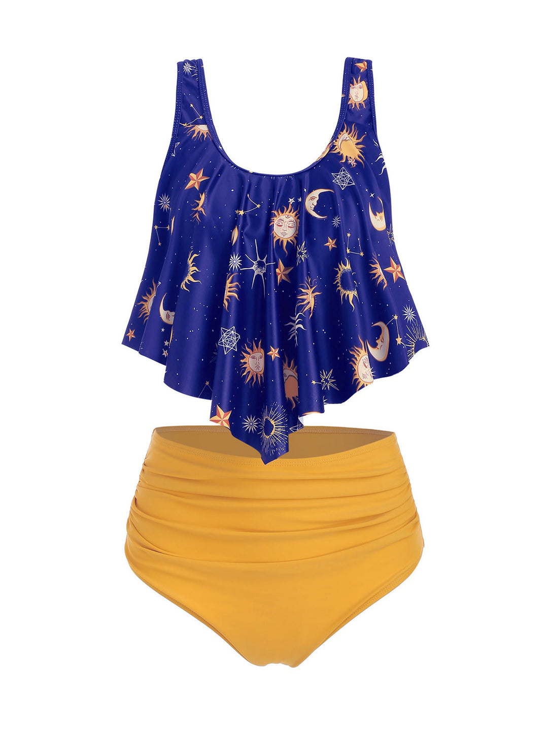 Sun Stars Moon Flounce High Waisted Tankini Swimsuit