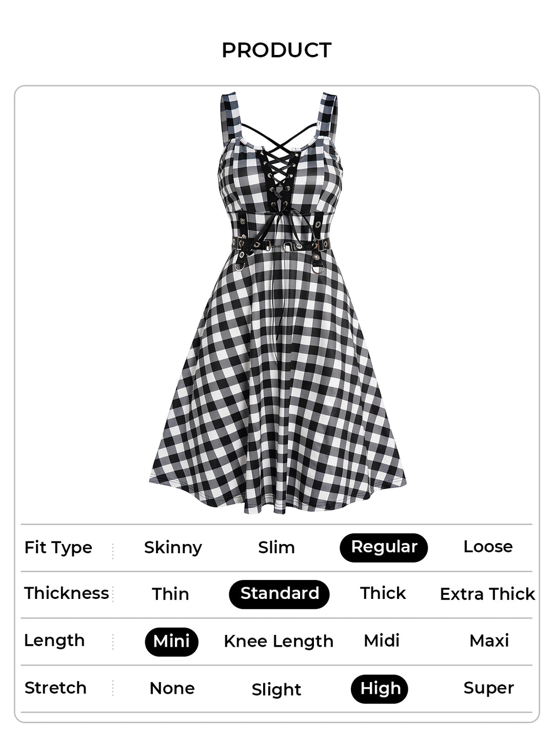 Plaid Print Crisscross Lace Up Grommet High Waisted Sleeveless A Line Mini Dress